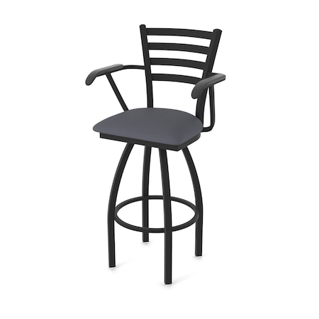 Holland Bar Stool Co Jackie with Arms 30 in. Swivel Bar Stool with Black Wrinkle Finish and Canter Storm Seat 415